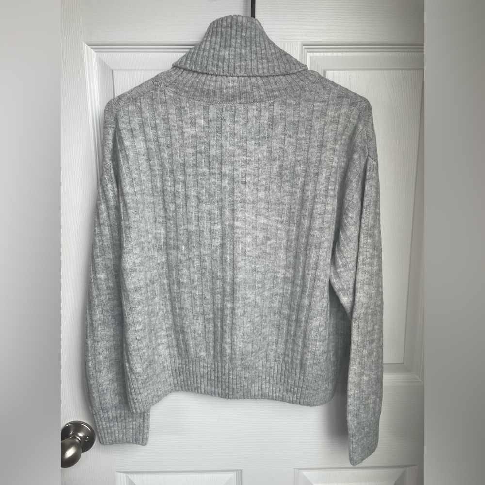 NEW Mango Rolled Neck Cable Sweater Turtleneck Grey - Picture 2 of 7